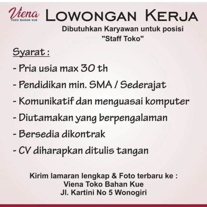 Loeongan Kerja Wonogiri Toko Viena